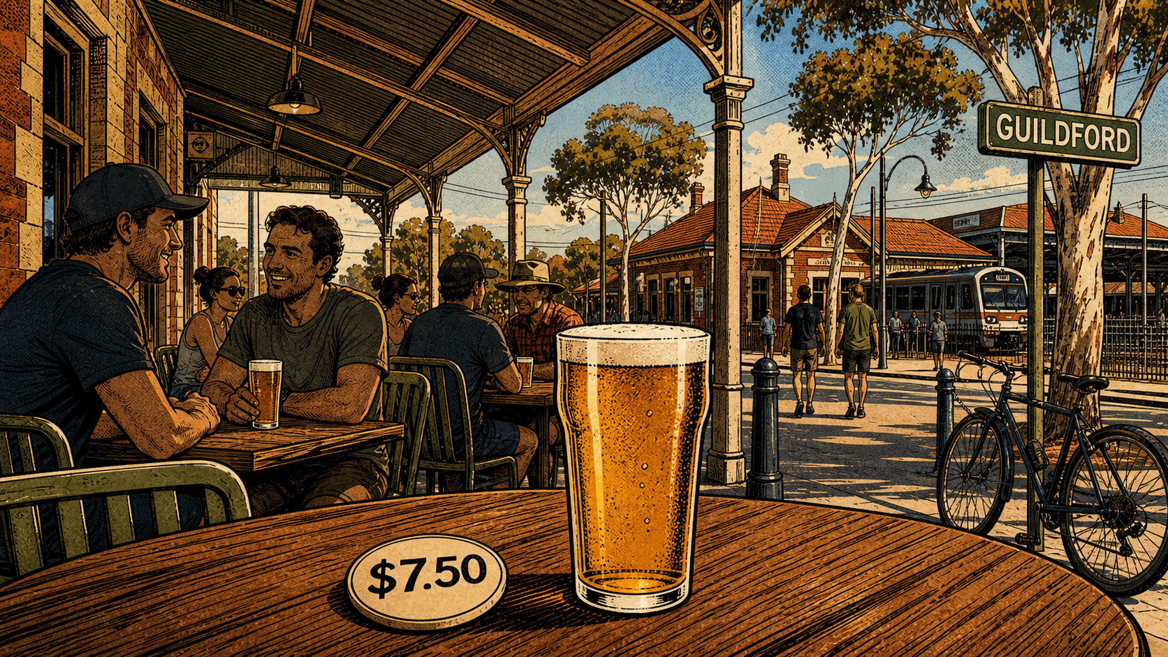 Guildford and Midland suburban hotel pint prices shown as a lower-price floor
